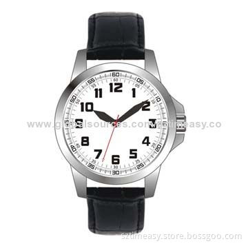 Classic watch with metal case and leather band